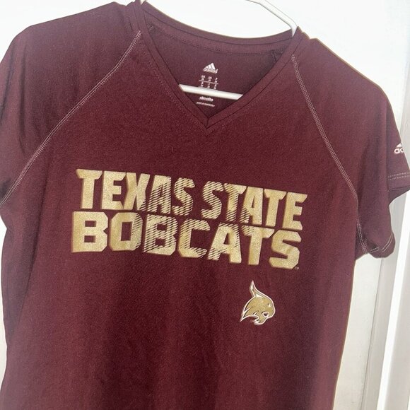 Adidas Texas State Maroon Bobcats Football V-Neck Short Sleeved T-Shirt Medium - Picture 3 of 8